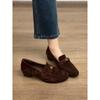 Sheepskin Version~ French Small Leather Shoes Genuine Leather Camellia Loafers Women's Round Head One Pedal Matte Medium Thick Heel Single Shoes