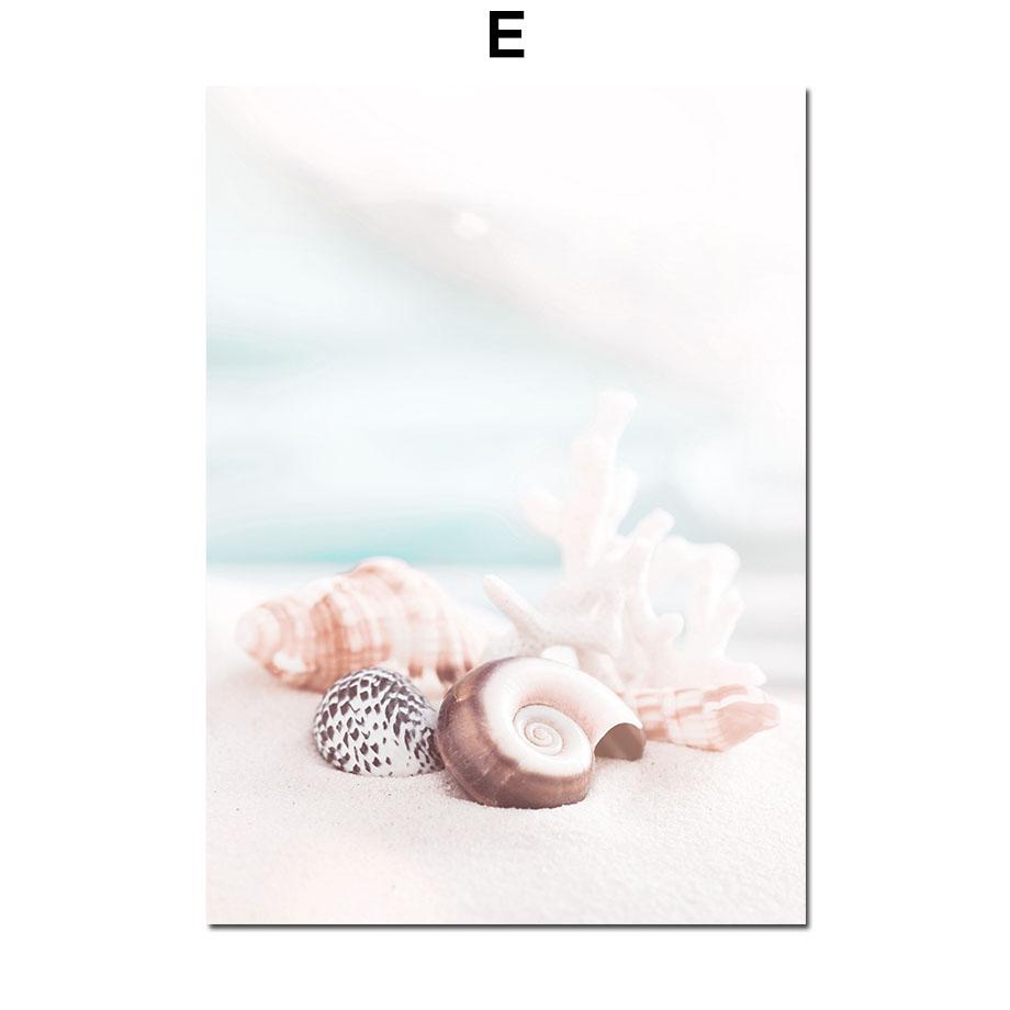 Summer Sea View Wall Art Canvas Painting Beach Scenery Posters Flamingo Flower Starfish Wall Pictures For Living Room Decor