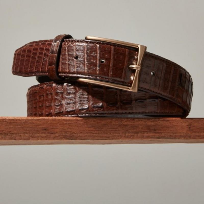 Daks Brown Crocodile Tail Premium Leather Bronze Buckle Belt Dbbe6e395w3