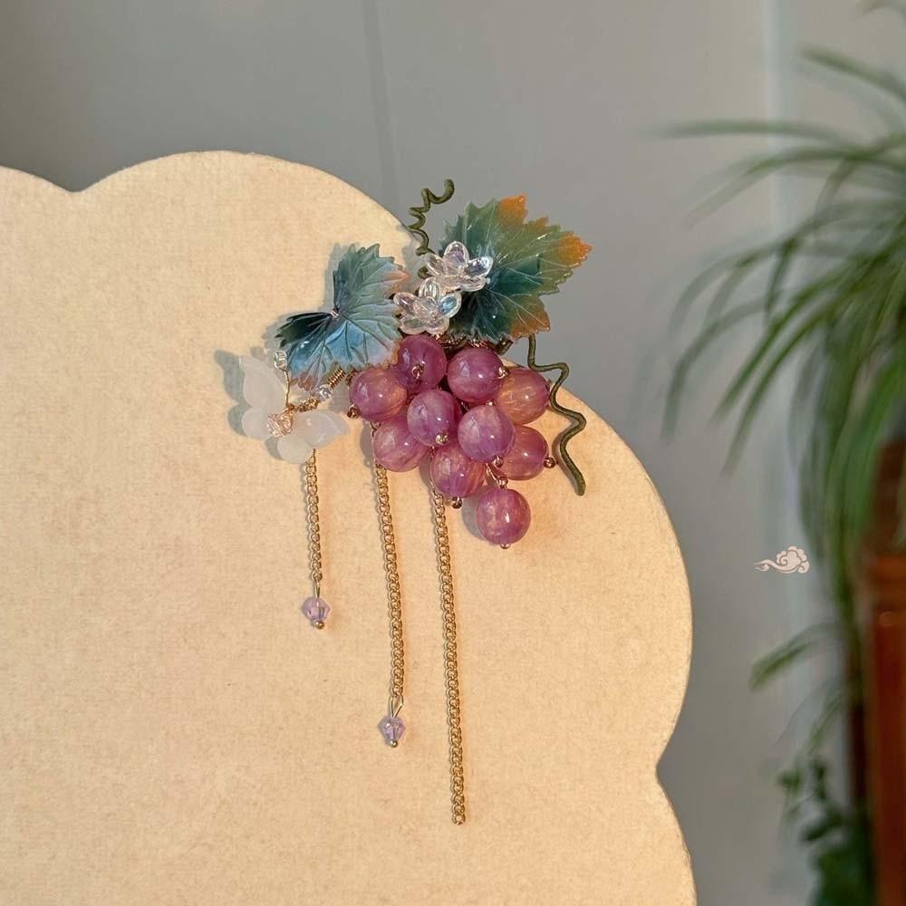 

Маленькая заколка для волос в виде винограда с кисточкой, заколки-автоматы в древнекитайском стиле, боковая заколка, на каждый день фиолетовый