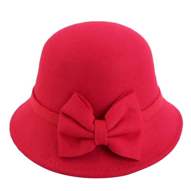 Premium women's wool hat, bow bowl hat, faux wool vintage pot hat JDL-