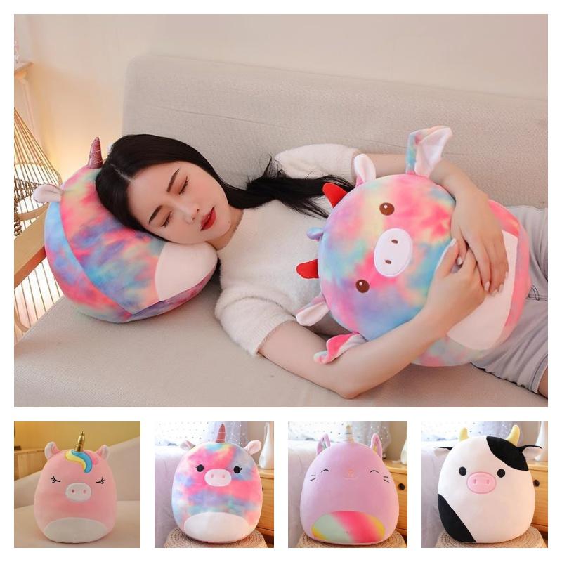 Cute Cartoon Animal Rainbow Unicorn Pillow Soft Plush Toy Cushion Embroidered Stuffed Doll For Girls 35cm