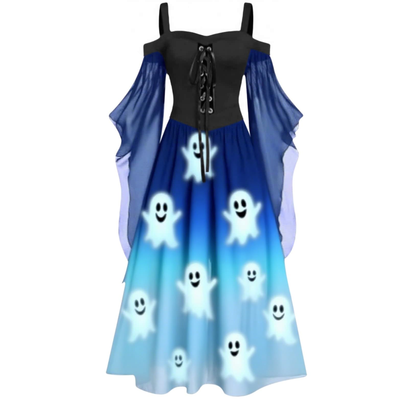 

Women s Fashion Halloween Strapless Gradient Print Tie-Waist Full-Skirted Long Dress XXL