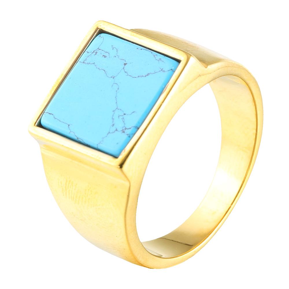 Vintage Men's Punk Turquoise Titanium Steel Ring Daily Party Jewelry Gifts