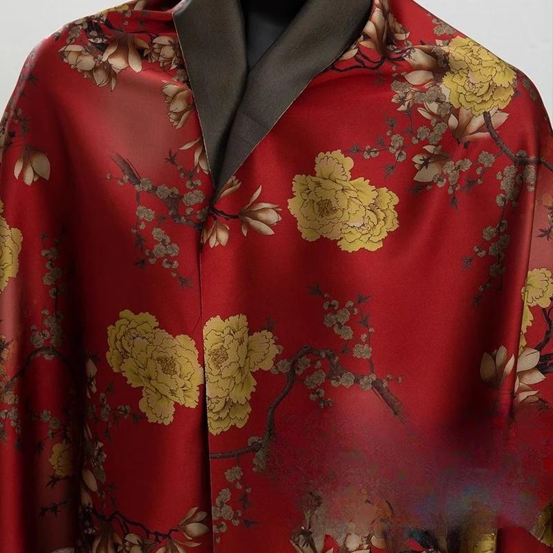 100x150cm Vintage Floral Printed Gambiered Canton Gauze Fabric Simulated Silk Fabric for Sewing Clothes Dress
