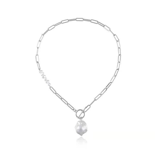 

French Basic Minimalist Geometric Rings Shaped Imitation Pearl Pendant Necklaces Temperament Metalized Chain Neckband Ladies AccessoriesSimple Finger срібний