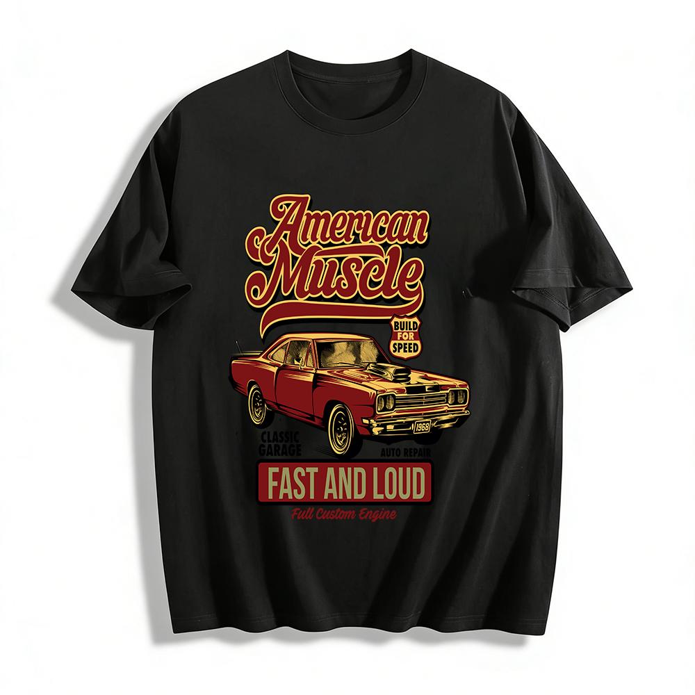 American Muscle Car Retro Garage Graphic Print T-Shirt Pure cotton T-shirt XXS
