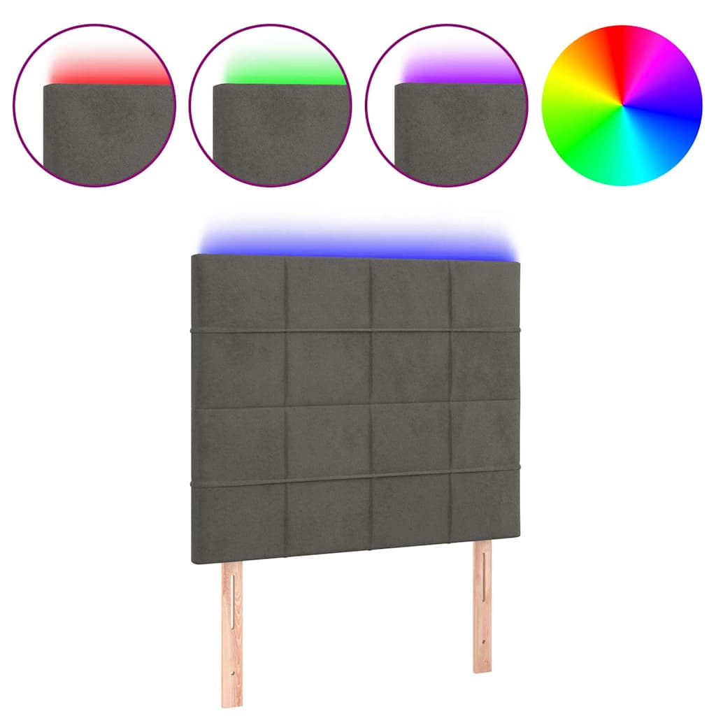 vidaXL LED Headboard Dark Grey 90x5x118/128 Cm Velvet