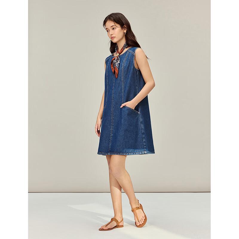 INMAN Women's 100% Cotton Denim Vest Dress