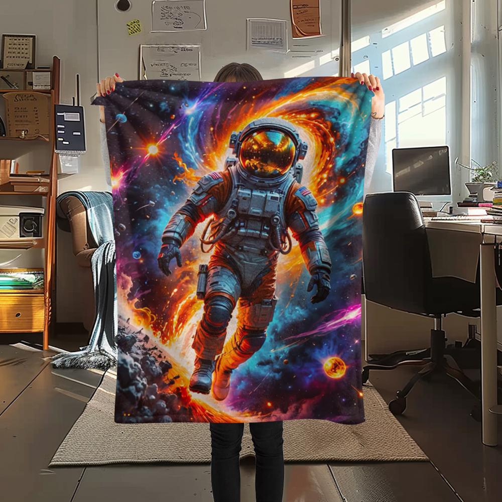 1Pc Astronaut Print Flannel Blanket, High Quality Comfortable for All Seasons, Home Decor, Warmth and Comfort, Perfect for Christmas Gifts