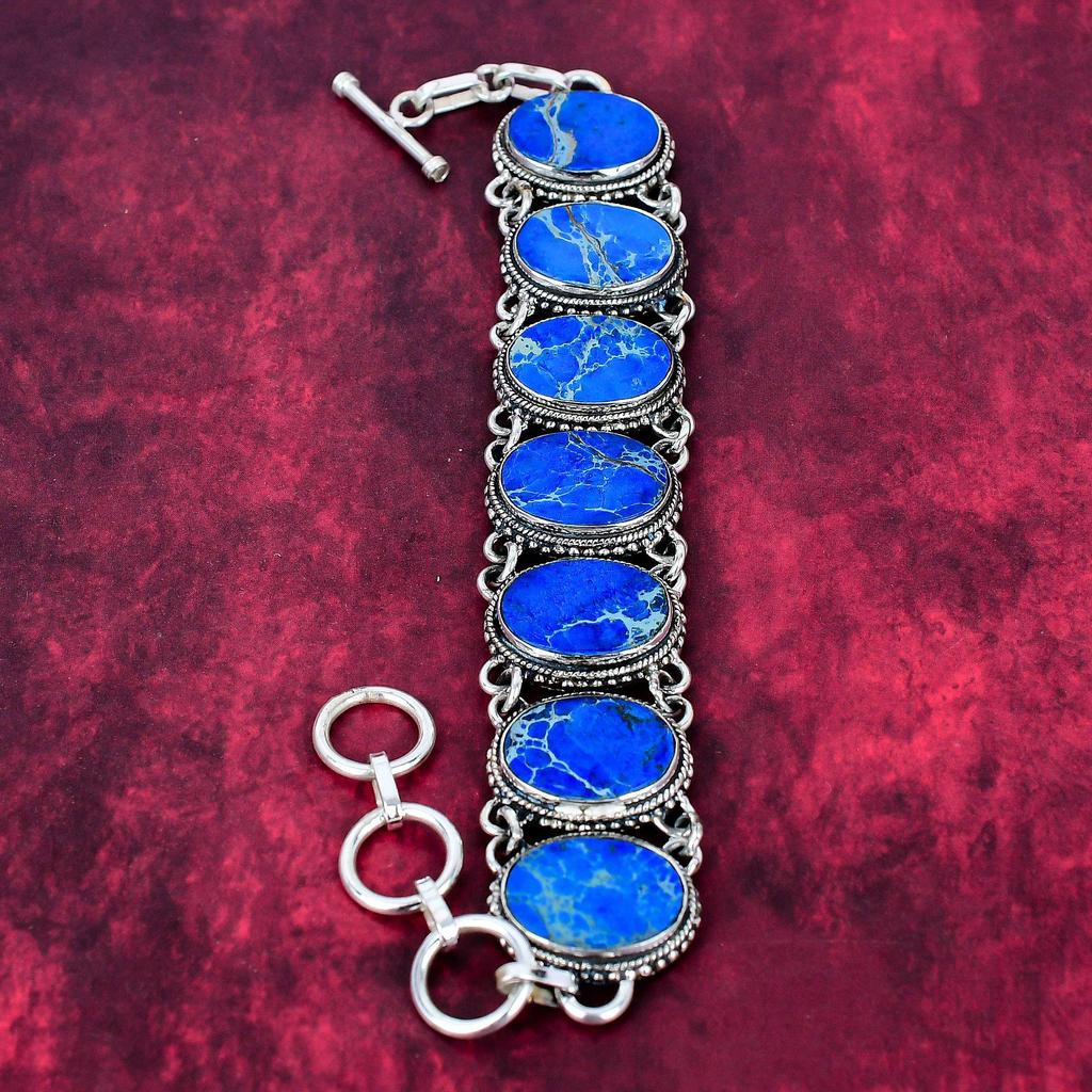 Blue Sea Sediment Bracelet Gemstone Jewelry, 925 Solid Sterling Silver Adjustable Chain Bracelet, Gift For Women Handmade Necklace