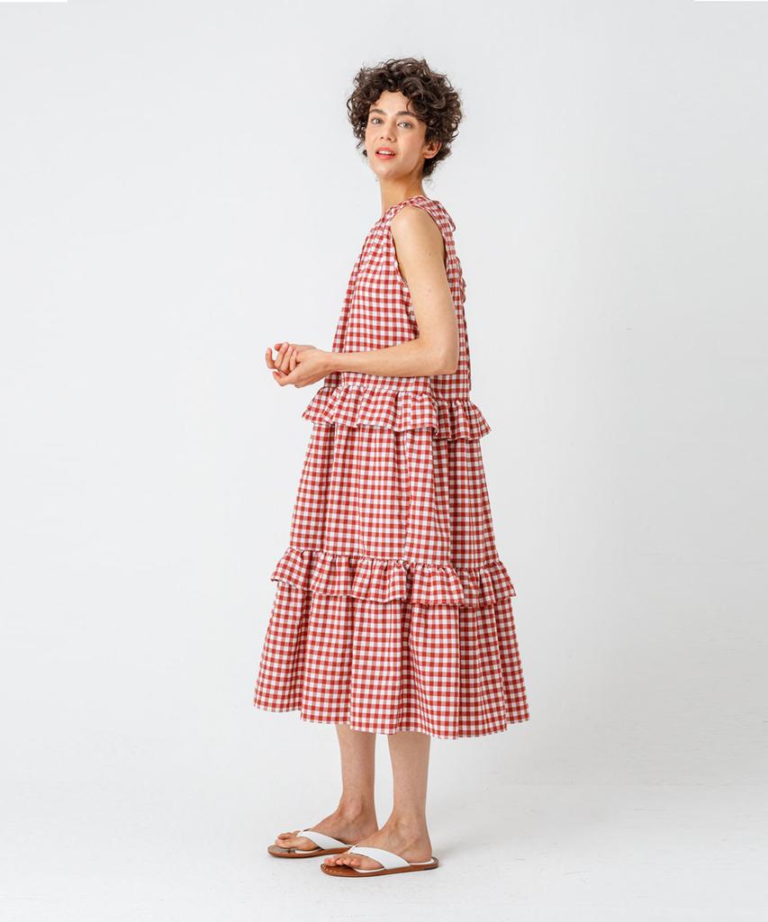 Page Check Frill Dress_Wine