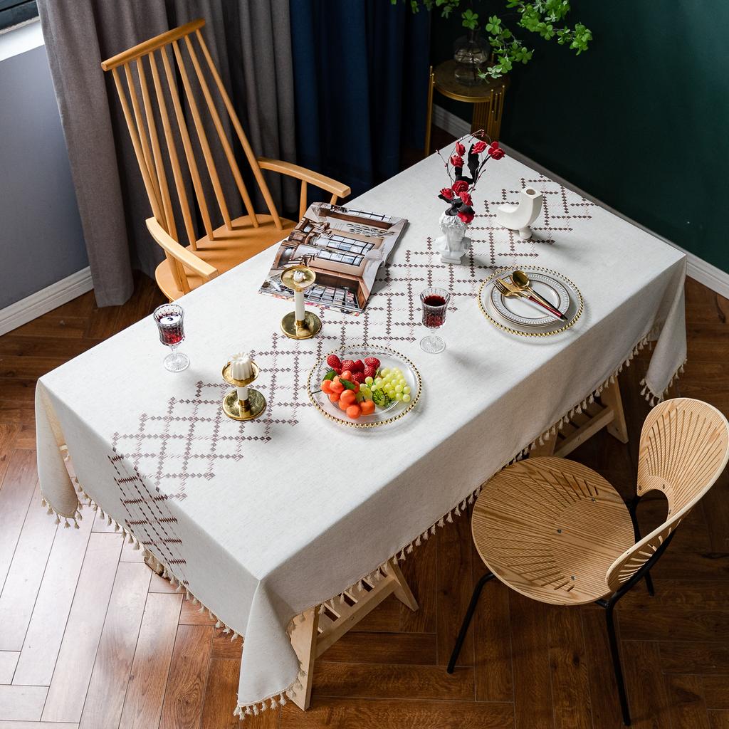 Quasten Tischdecke Matte Amerikanische Hochwertige Stickerei Blume Tischdecke Japan Korea Karierte Abdeckungstuch Europa Naher Osten