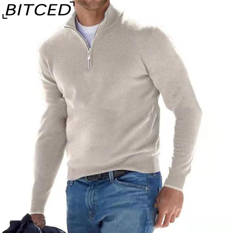 BITCED Herfst Long Sleeve V-hals Fleece gevoerd Rits Heren Casual Poloshirt