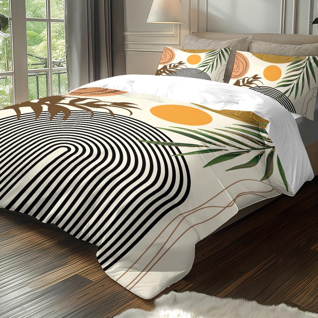 Explosive Bed Three-Piece Set Geometric Lines And Leaves Digital Printing Quilt Cover Home Textile 3-Piece Set