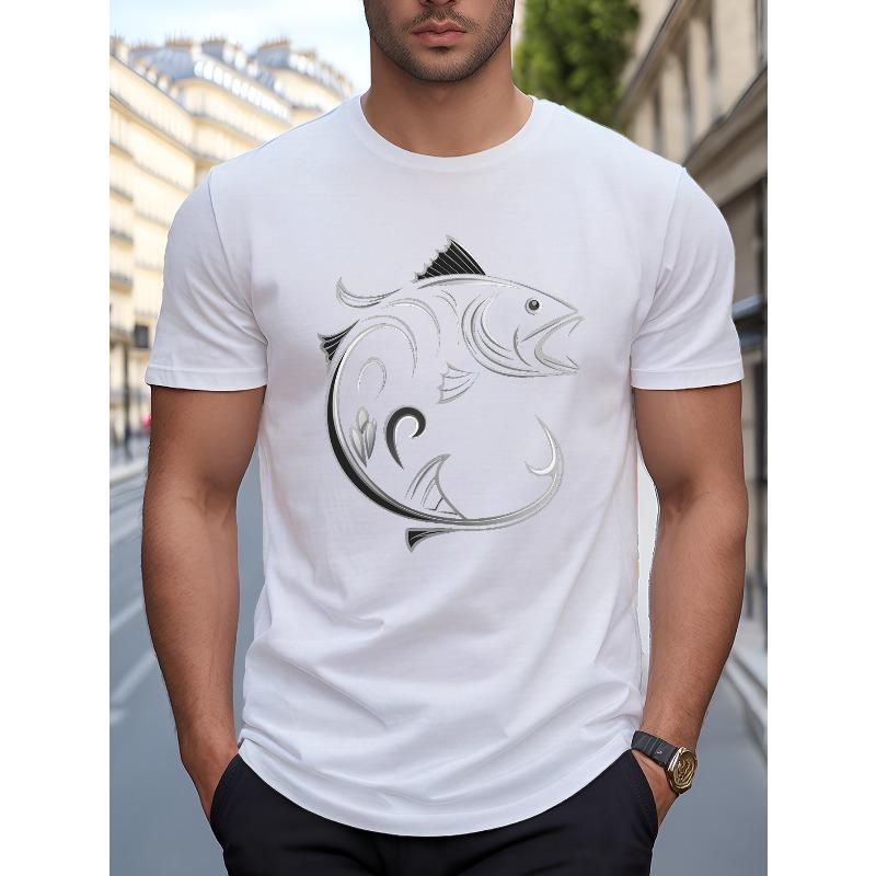 

Европейский размер плюс размер Мужская летняя футболка, стилизованный черный узор графический принт с коротким рукавом, трендовые повседневные топы для повседневной жизни, для высоких и крупных мужчин S белый