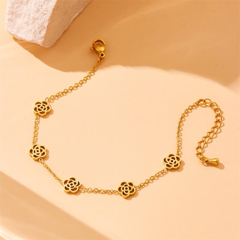 Gold Plated Camellia Jewelry Set Necklace Earrings Bracelet