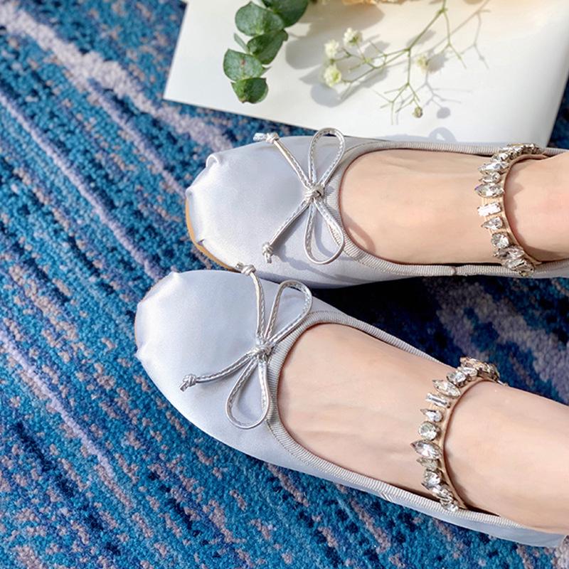 Grape mother studiolee fairy pneumatic diamond belt French new bow single shoes round head ballet Mary Jane shoes