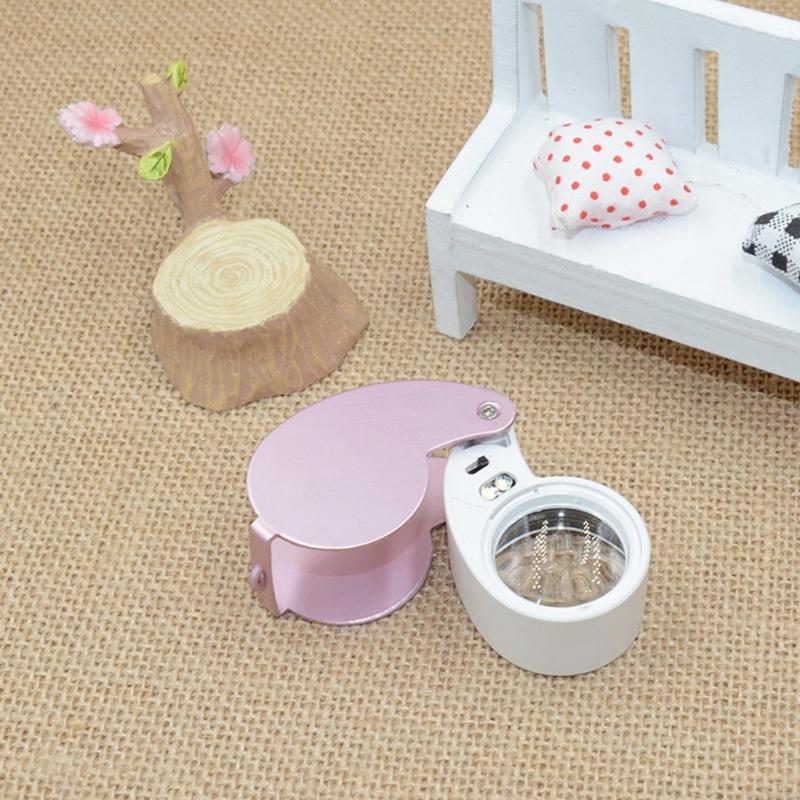 40X Magnifying Glass Lens Foldable Handheld Eye Loupe Pocket Size Magnifier with Light for Jewelry Stamps Coin Inspection