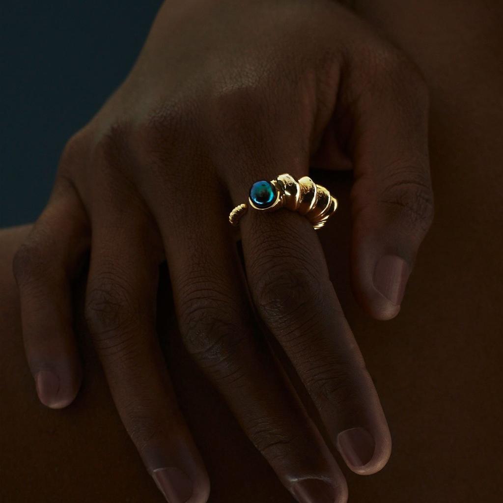 Fashion Commuter Must Enter, Unique Copper Plated 18K Real Gold Inlaid Glass Bead Ring, Women'S Niche Simple Ring