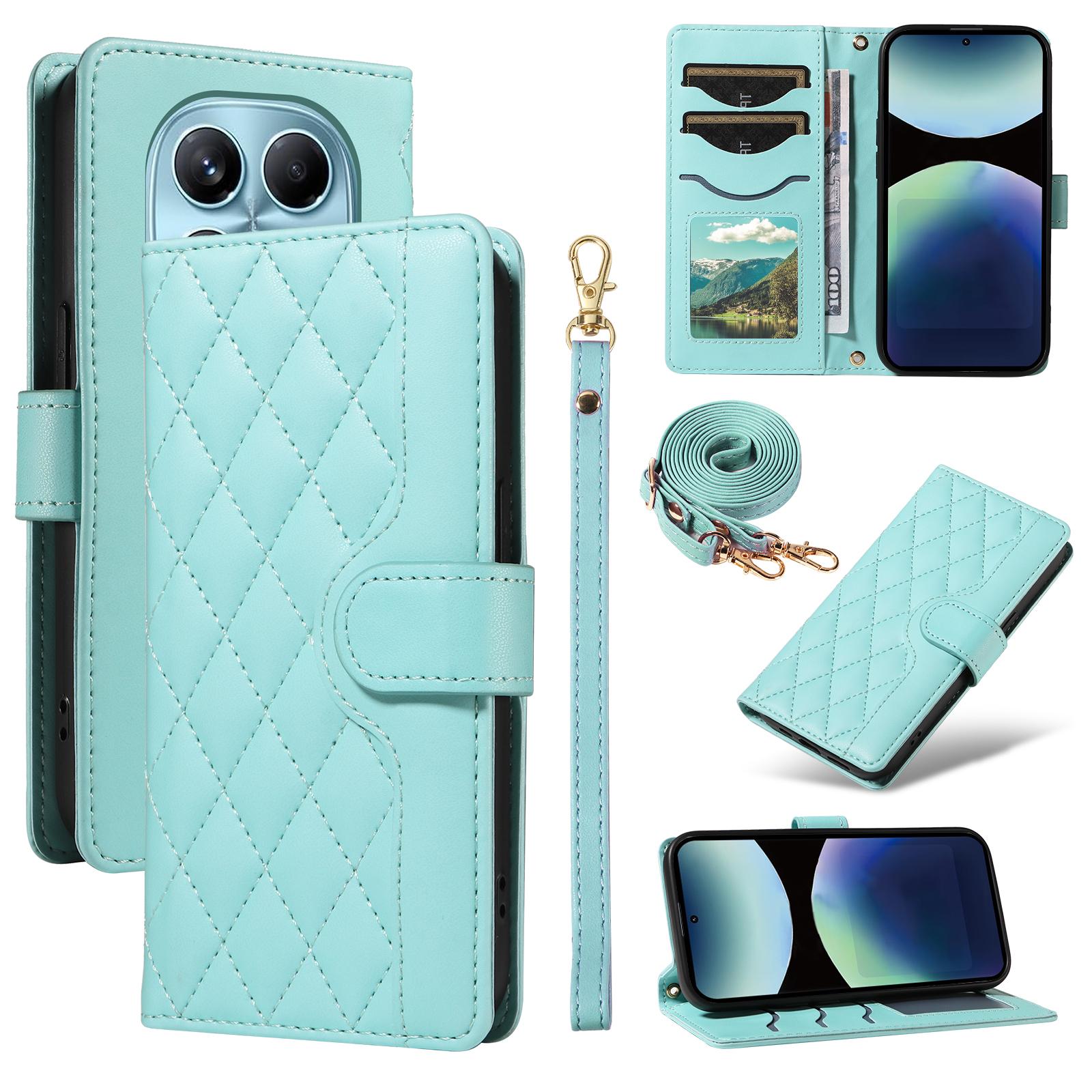 

For Xiaomi Redmi Note 14 Pro 4G Wallet Case Rhombus Leather Phone Cover with Strap Green