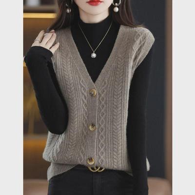 Spring/Autumn 2024 V-Neck Knitted Sweater Vest Cardigan for Women