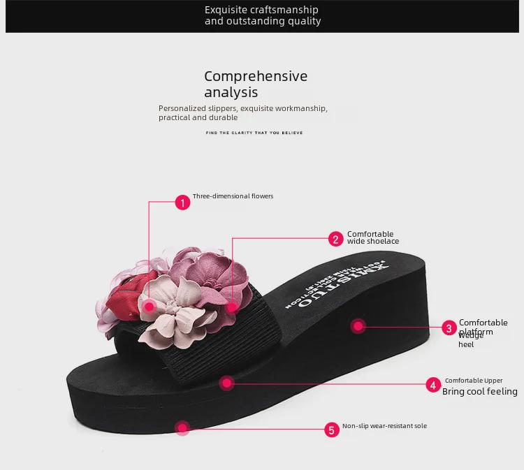 Dámské letní klínkové žabky: Plážové sandály na vysokém podpatku s protiskluzovou podrážkou