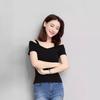 Chic Summer Black Sweet Shoulder Suspender Short Sleeve T-Shirt Women's Shoulder Sexy Top Collarbone