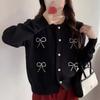Arctic Fleece Washing Water, Sweet Bow Bead Crew Neck Sweater Jacket Women's Autumn and Winter Thin Knitted Sweater Cardigan