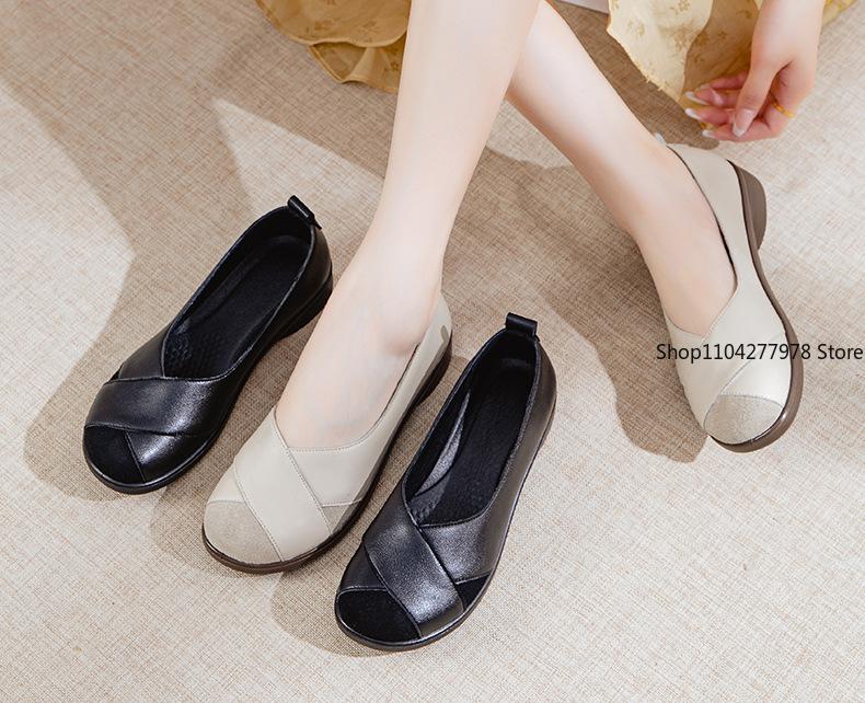 Fashion New Pu leather ballet flats women's shallow loafers woman anti skid slip on shoes ladies comfy soft moccasin female flats