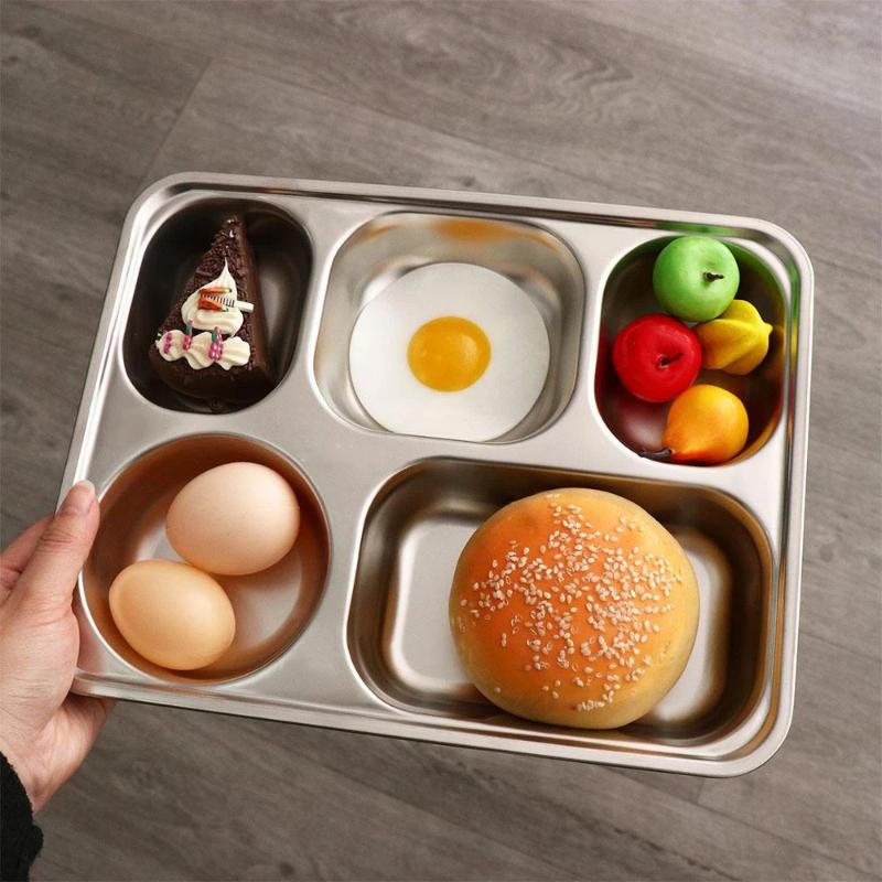 304 Stainless Steel Partitioned Dinner Plate Lunch And Dinner Tray Divided Plates Dinnerware Plate Thick Compartmentalized Plate