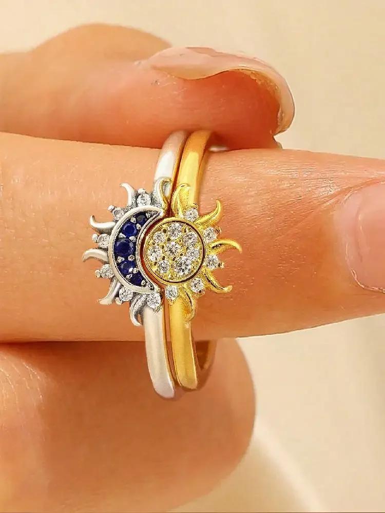 925 Sterling Silver Classic Sun Moon Zircon Ring Set For Women Engagement Wedding Party Fashion High Quality Fine Jewelry