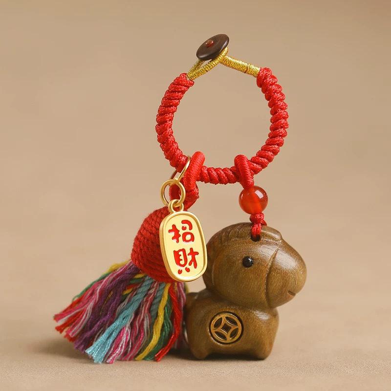 Creative Sandalwood Horse Pendant Keychain Year Of The Horse Mobile Phone Chain Backpack Hanging Decoration Year Gifts