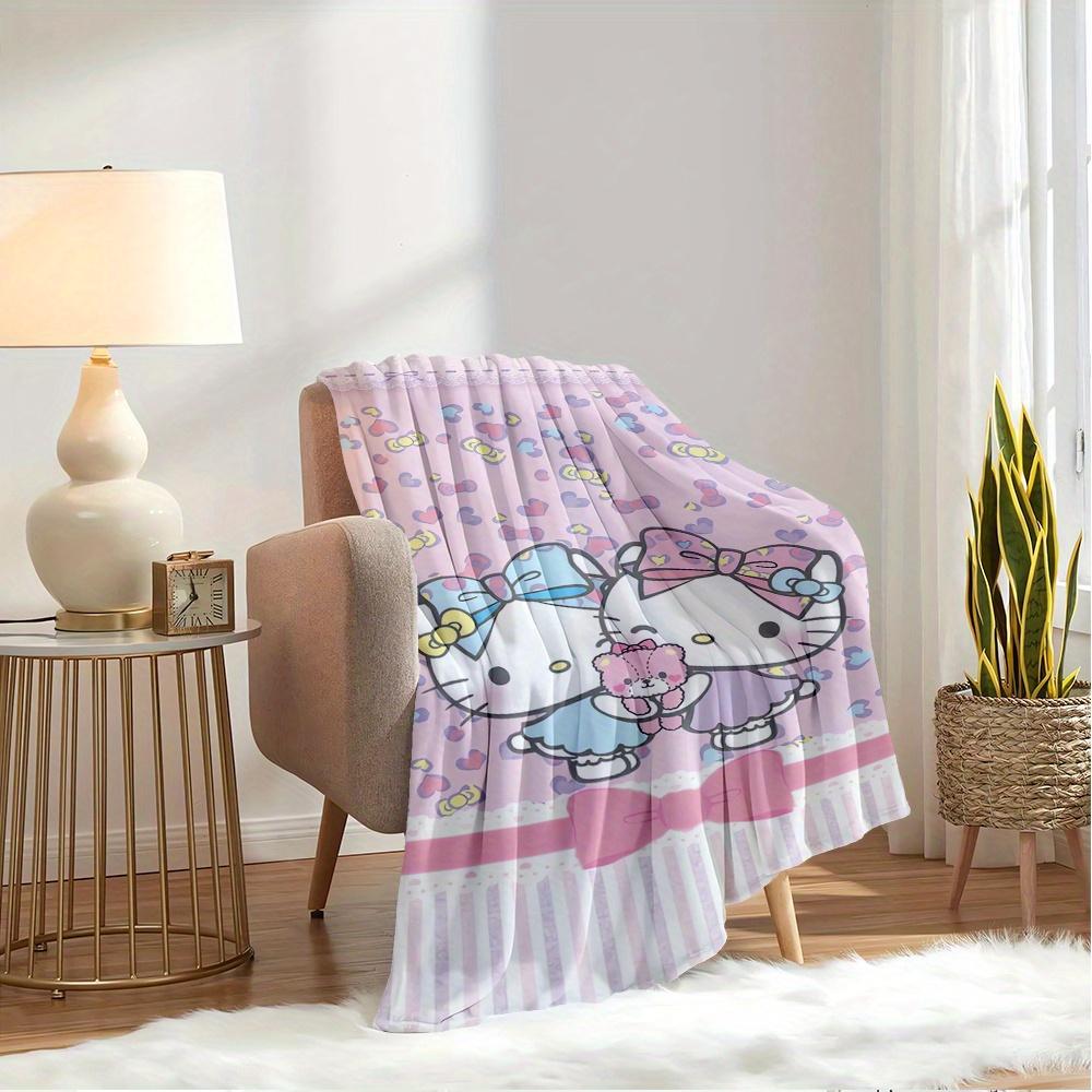 1pc Hello Kitty, Pastel, HeartsDigital Print Fleece Blanket - Contemporary Style, Suitable for All Seasons, Perfect for Home, Travel, or Cam