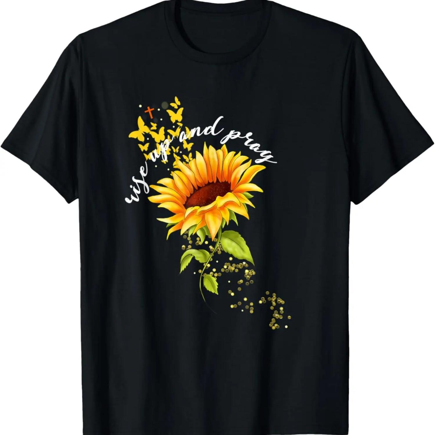 

Rise Up & Pray Sunflower Butterfly Pretty Christian Gift T-Shirt XXXXXL чорний