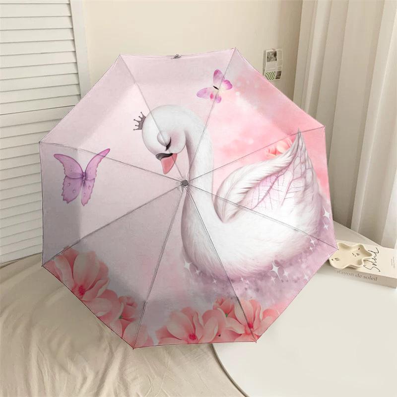 1pc Swan Princess Automatic Folding Umbrella, Heavy Duty 8 Rib Iron Frame,  Suitable for Travel, Daily Use, Birthday, Decor Gift m0104027