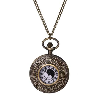 Pocket Watch Taiji Bagua Yin Yang Antique Pendant Watch Analog Display Waterproof Pocket Watch Chinese Style Necklace Sweater Chain Bronze Birthday