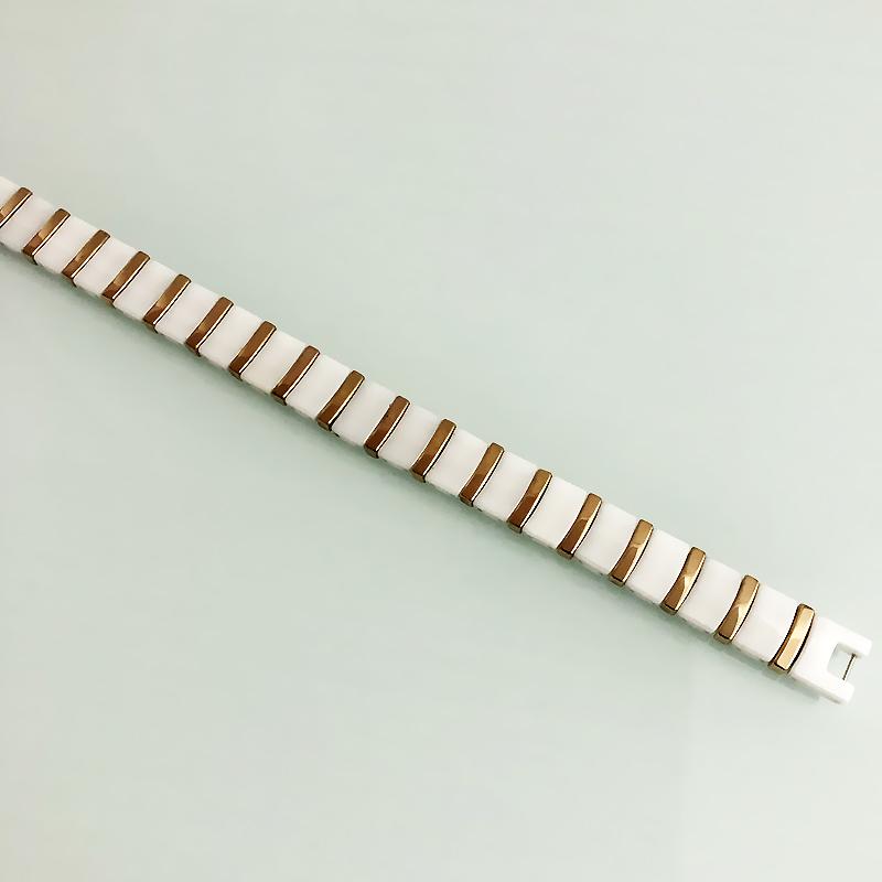 Rose Gold Color Steel White/Black Ceramic Chain Link Bracelet for Men Women Bio Germanium Magnetic Wristband Femme Jewelry
