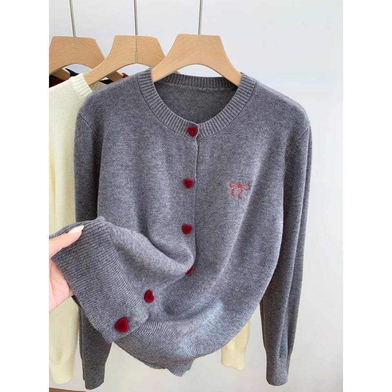 Embroidered bow long-sleeved knitted cardigan jacket women's autumn inner with bottoming sweater autumn new top