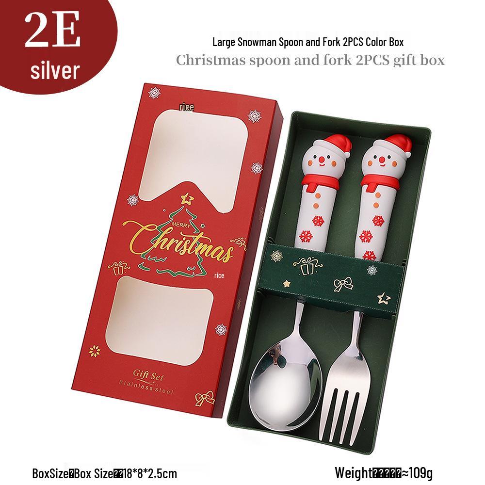 Cross-Border Christmas Cartoon Cutlery Set: Cute Tree & Snowman Dessert Spoons & Forks in Gift Box