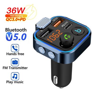 Bluetooth 5.0 Araç FM Vericisi Handsfree Radyo Handsfree MP3 Çalar Araç Kiti 20W PD QC3.0 Hızlı Şarj Çift USB Şarj Cihazı Adaptörü