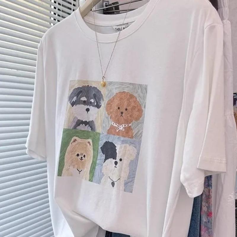 

Womens Cute Dog Print Short Sleeve T-Shirt S