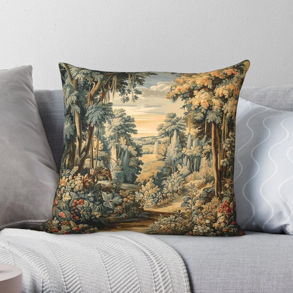 Aubusson Antique French Square Pillowcase Polyester Linen Velvet Pattern Zip Decor Pillow Case Sofa Seater Cushion Cover
