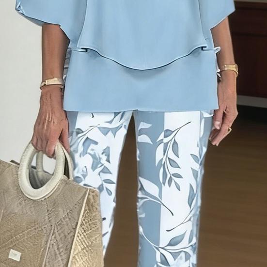 Summer 2 Piece Outfit for Women Half Sleeve Crew Neck Top And Long Pants Travel Vacation Lounge Sets