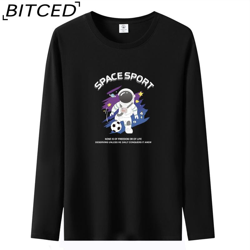 BITCED Мужская футболка с длинными рукавами, облегающая, весна-осень, универсальная рубашка с круглым вырезом
