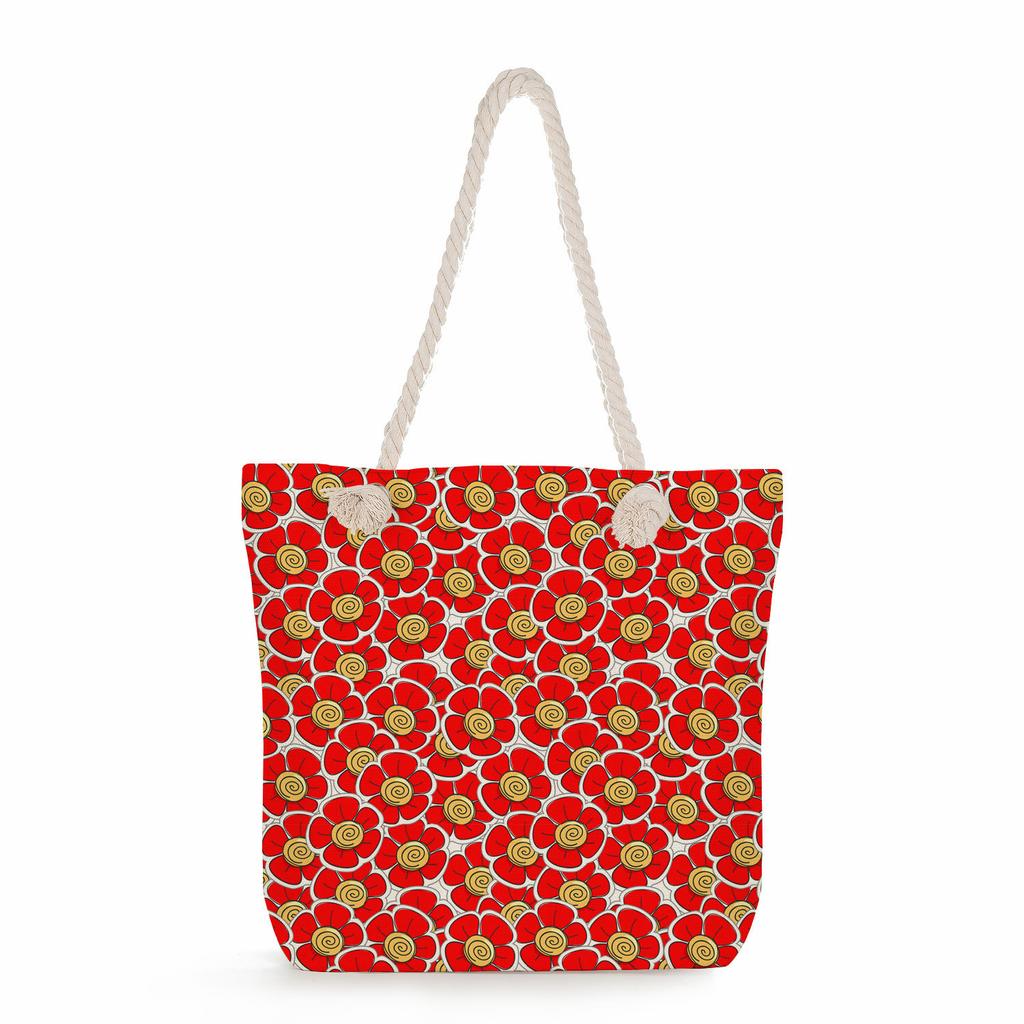 Multifunctional Flower Printed Thick Rope Shoulder Beach Bag Casual large capacity handbag 7612