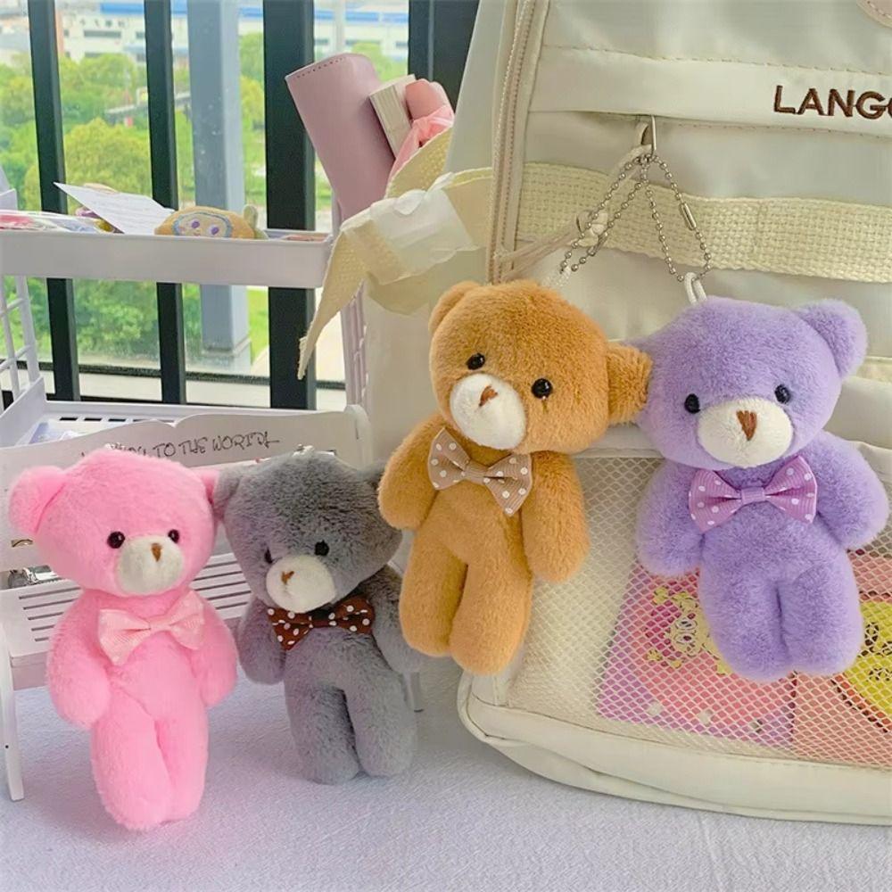 Animal Bow Bear Doll Keychain Stuffed Animals Bear Bag Pendant Home Desk Decor