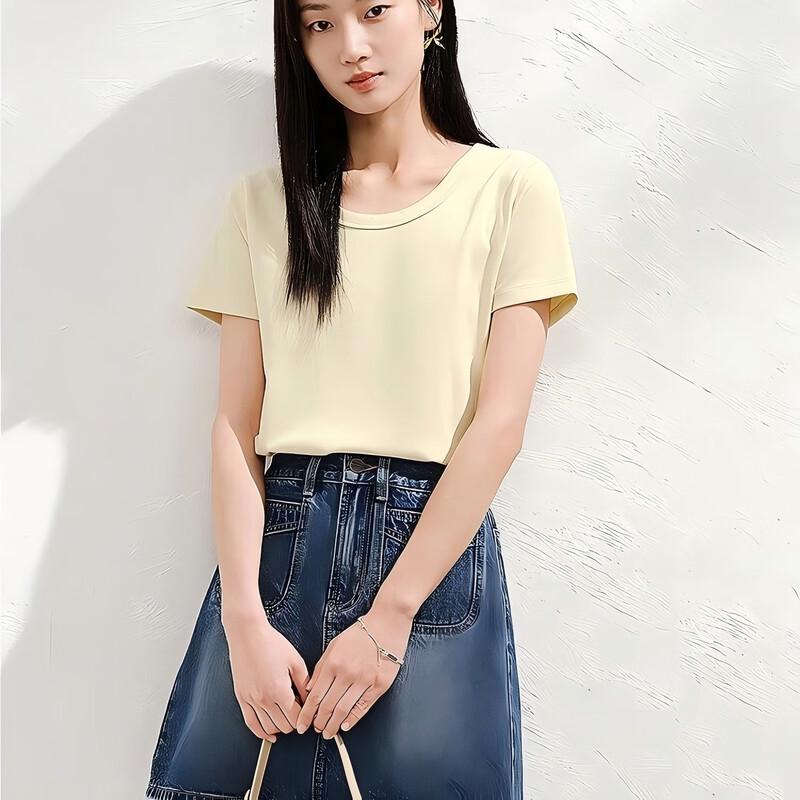 

Joy&Anna 2025 Summer Fashion Slim-Waist 89% Cotton Stretch Short Sleeve T-Shirt S