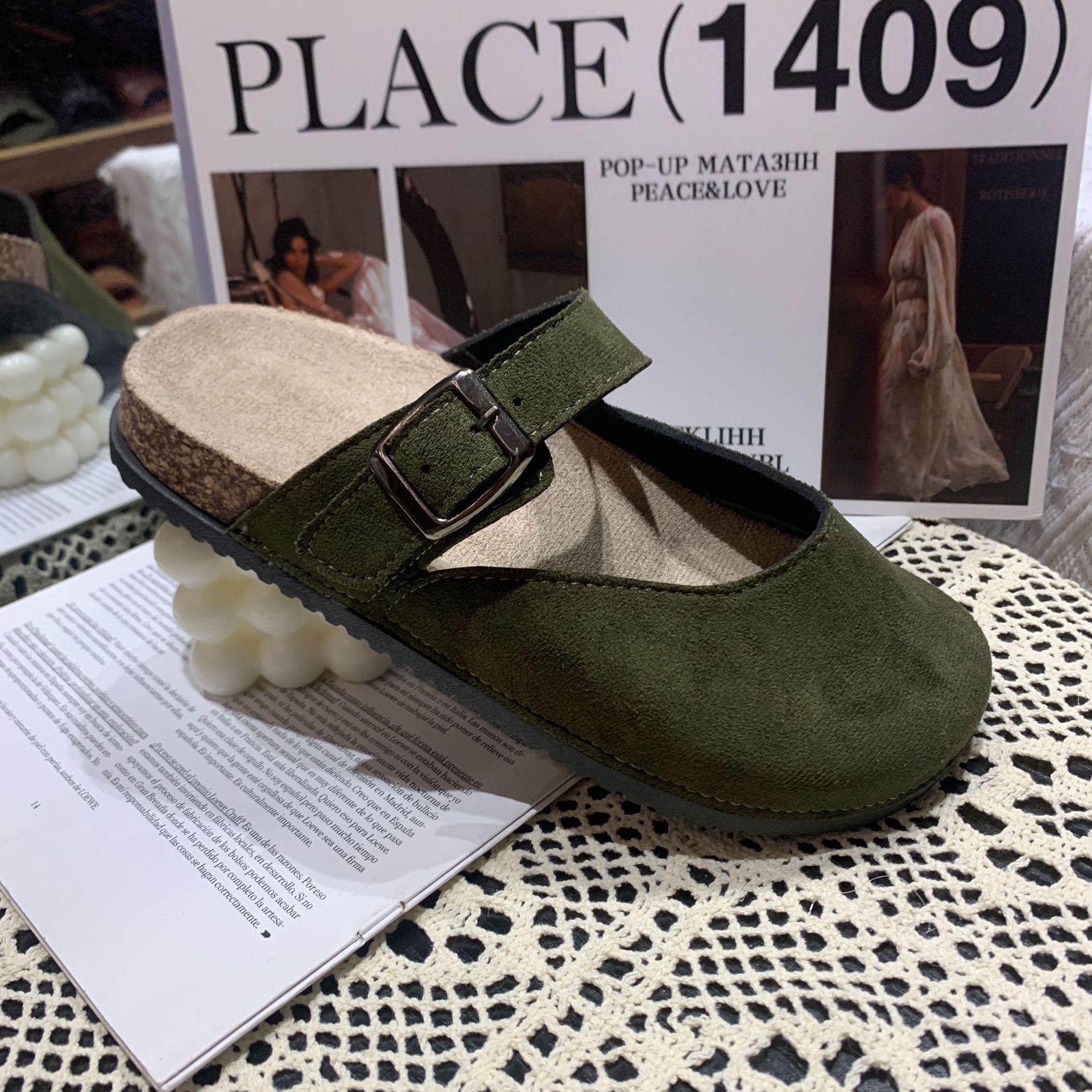 

Модные тапочки с полым носком, женские новые повседневные домашние сандалии на плоской подошве, уличные тапочки с толстой подошвой 40 зелёный