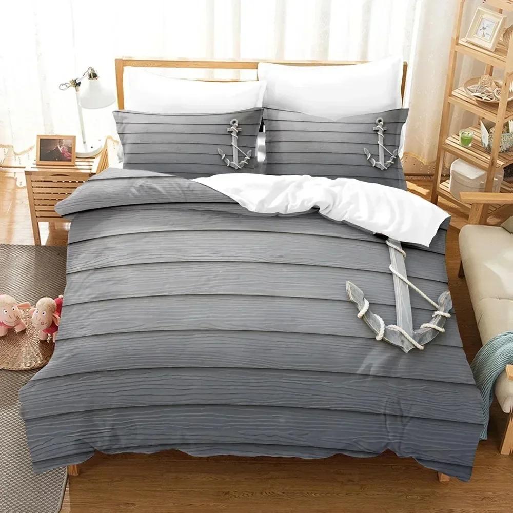 

New Marine Duvet Cover Set Anchor Pattern Bedding Set Ultra Soft ComforterQuilt Cover Set&Pillowcases for Kids Boys Bedroom 135x200cm